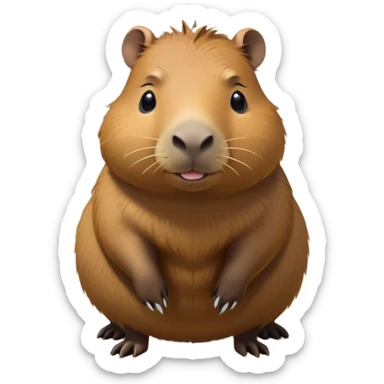 cinematic-capybara-realistic-full-body-on-all-fours-emoji,-plump-and-relaxed-body-soaking-in-the-warm-sun,-short-brown-fur-slightly-ruffled,-head-tilted-dramatically,-calm-expressive-eyes-exuding-serene-wisdom,-simplified-yet-realistic staring at the camera ina. cimical way sticker