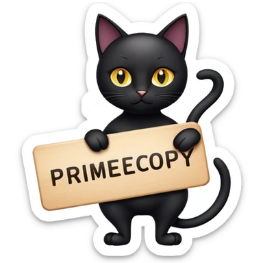 Black Cat holding a sign with the inscription "PrimeCopy" sticker