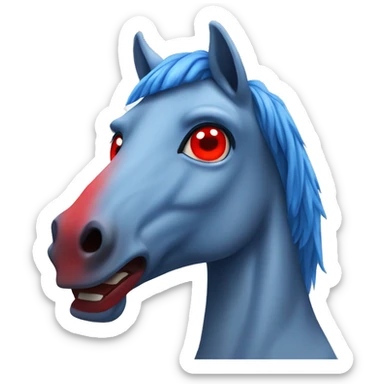 blue horse with blowing red eyes  sticker