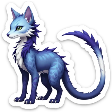 Kawaii dark edgy fantasy ethereal feline-vernid-sergal-fursona animal creature with a tufted tail full body with intricate markings  sticker