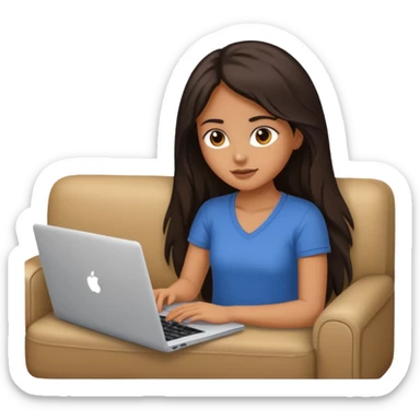 A girl is working with a laptop while lying on the sofa sticker