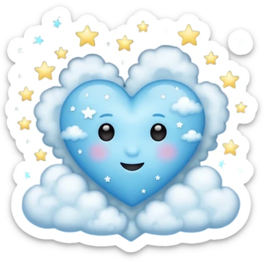 light blue heart with clouds and stars sticker