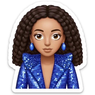 Solange with long dark brown hair, periwinkle sequin outfit  sticker