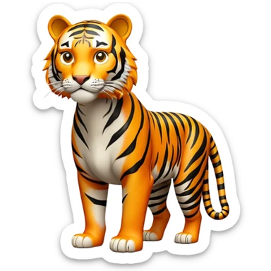 cinematic-tiger-realistic-full-body-standing-emoji,-massive-striped-frame-exuding-power-and-grace,-bold-orange-fur-with-thick-black-stripes,-head-tilted-dramatically,-piercing-yellow-eyes-focused-intensely,-simplified-yet-realistic-focused-features,-highly-detailed,-glowing-with-an-almost-sarcastic-glow sticker