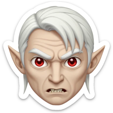 dark elf man, white hair, angry sticker