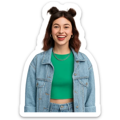 A girl who looks like Gen Z, trendy hairstyle and fashion, bright and unique expression, modern vibe sticker