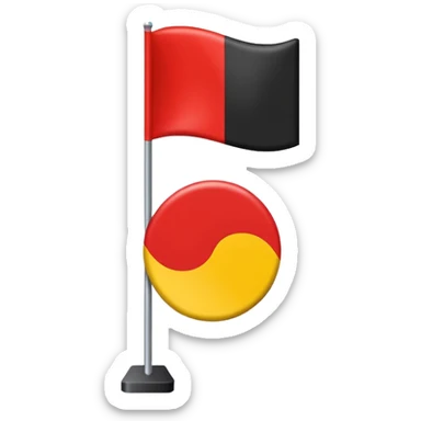 a rectangular flag with the top half solid black and the bottom half solid red with a medium-sized yellow circle in the middle overlapping both colours sticker