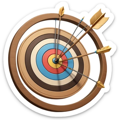 A bow with arrows drawn and ready, aimed at a target with concentric rings. The focus is on the elegance and precision of archery, with the target clearly visible in the background, symbolizing skill and concentration in the sport. sticker