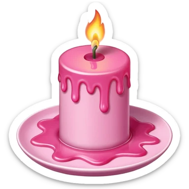 A drawing of a flaming pink candle that could be used at a romantic dinner table. The camera should be isometric at a ultra high angle. sticker