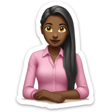 young black female student with straight  long hair studying pink collar shirt sticker