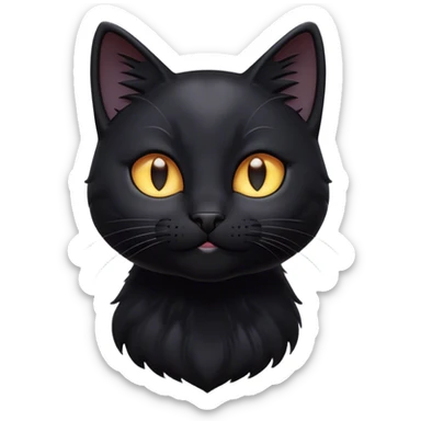 Cinematic Cute Black Cat Portrait Emoji, Head tilted playfully and inquisitively, sleek black fur with subtle hints of deep gray, Simplified yet adorable features, highly detailed, glowing with a warm, friendly glow, high shine, curious and affectionate, stylized with a touch of whimsy, bright and alert, soft glowing outline, capturing the essence of a mischievous yet loving kitten, so endearing it feels like it could pounce out of the screen and play! sticker