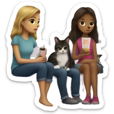 Two girls and a cat watching a movie in a house overlooking the Eiffel Tower sticker