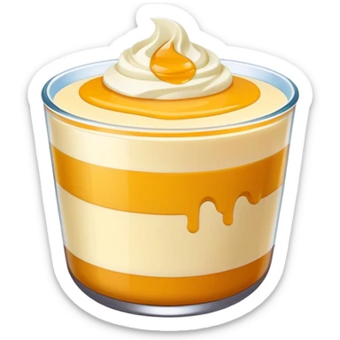 Guangdong Double Skin Milk pudding with smooth layers, simplified emoji style with bold outlines and bright colors, cartoon style famous Cantonese dessert sticker