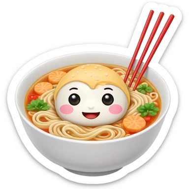 kawaii ramen with cute eyes and smile and 2 chopsticks like its a sticker sticker