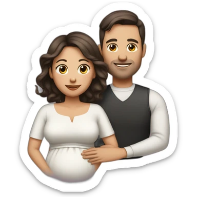 Husband clean-shaven and pregnant wife have dark brown haircut sticker