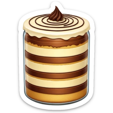 A layered little jar of cake that is gold sticker