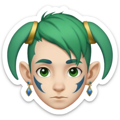 green haired heavy blue tattooed big head accessory big nose mid size ear young sticker
