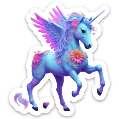 Zombie Pegasus unicorn psychedelic flowers floral groovy art neon rave raving sticker