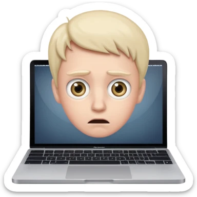 Someone using a MacBook, looking being afraid of something sticker