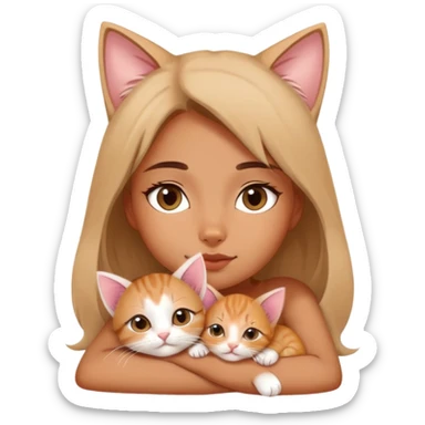 l. A tiny kitten lies on a girl's head, purring softly, making a sweet sight. sticker