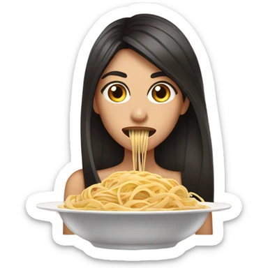 Gorgeous brunette with linguine pasta coming out of her mouth and in plate  sticker