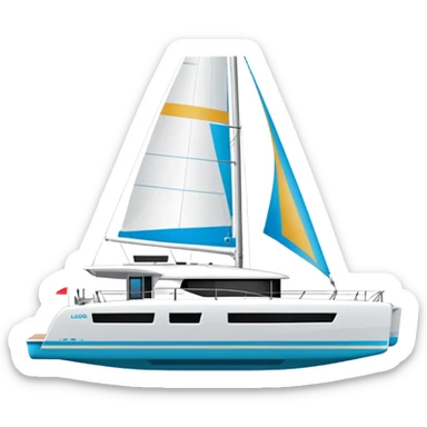 A lagoon 42 catamaran with no wording or letters on the boat. In a solid white background  sticker