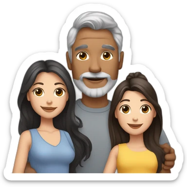 Family-father-mother with-grey-hair-two-brunettes-daughters-with-long-hair-and-one-black-French-bulldog sticker
