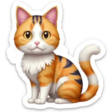 full body colourful calico tabby cat with disproportioned head with an anxious face and fully white front legs sticker