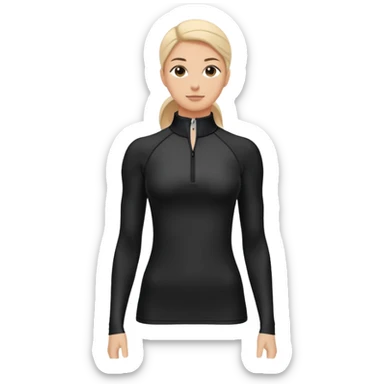 Black athletic quarter-zip top with spandex material and collar sticker