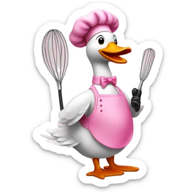A goose dressed like a pink chef with one whisk in his hand sticker