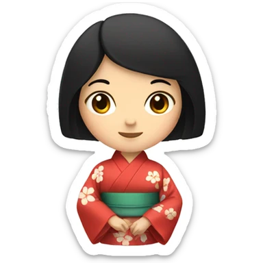 An asian girl with black hair wearing a kimono sticker