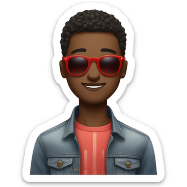 young black man with short textured hair, wearing large round red-tinted sunglasses. He is giving a playful wink, with one eye closed and the other slightly squinted behind the sunglasses. A small, confident smile curves at the corner of his lips, sticker