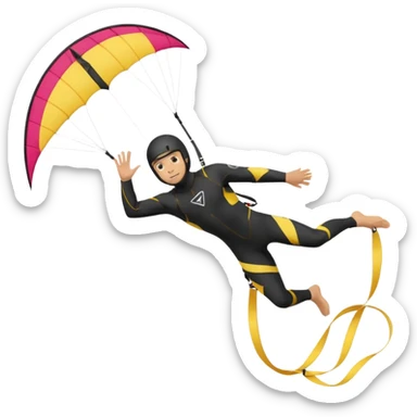 Kiterman, caucasico traje neopreno negro y casco negro, haciendo un down loop con la cometa sticker