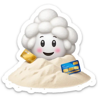 Happy emoji with a pile of flour and creditcard sticker