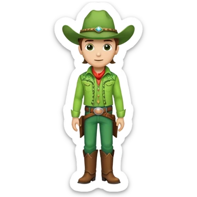 Cowboy wearing a bright green outfit and green cowboy hat, western style sticker