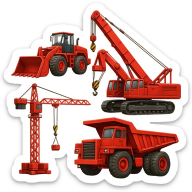 Add more large machinery, cranes, and equipment to the Soviet heavy equipment plant in emoji style, with no background. sticker