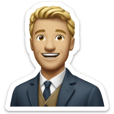 A British placement standing outside 10 Danish Street, smiling sticker