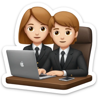 Mach mir einen Trader der in einem Schreibtischstuhl sitzt mit einem Laptop. vor sich am tisch. Aber er soll alleine sein. Mach ihn mit anzug und braunen haaren und määnlich sticker