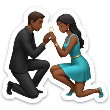 Silhouette of a man kneeling on one knee and offering a ring to a woman receiving it sticker