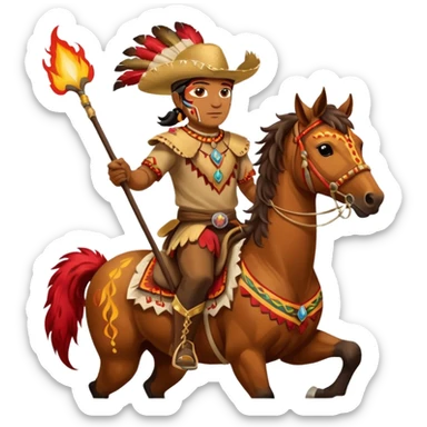 Male Chief Osceola wearing traditional Seminole garb and face paint , riding Appaloosa horse and planting a spear with feathers and flames on tail into football field sticker
