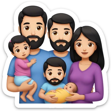 Famille 4 personne au cheveux noir 1 fils aîné 1 fille bébé  1 père avec barbe 1 mère sticker