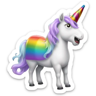 Rainbow unicorn with a party blower sticker
