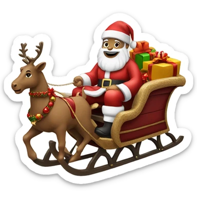 Santa on a sleigh with baby Jesus and presents sticker