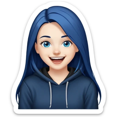 white girl with long straight dark blue hair wearing black hoodie blue eyes laughing hysterically  sticker