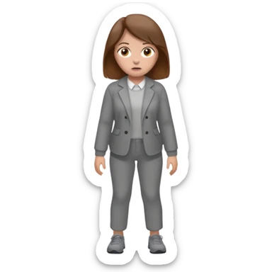 Chica grande  asustada de cuerpo completo con pelo castaño pantalones grises y saco gris  sticker