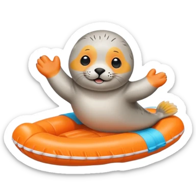 A cute seal pup with floaties on both flippers, kicking excitedly near lane markers. sticker