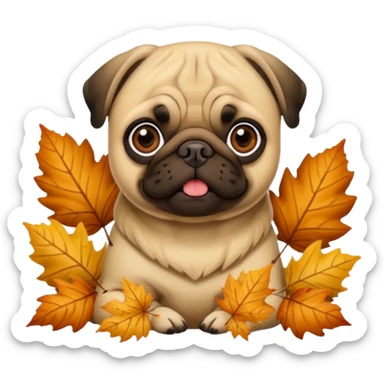 Pug in leaves sticker