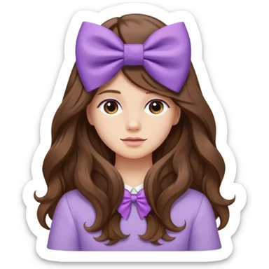 long wavy brown hair from behind with a medium lilac bow sticker