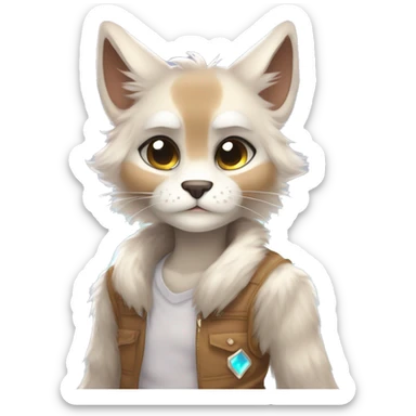 Furry, sparkle, iridescent, colorful, pastel, edgy, cool, fantasy beautiful, brown, beige, white, divine, godly, angelic, animal, anthro, full body, fursona, feline sticker