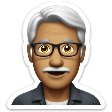 54 year old man with black glasses working at the offi sticker